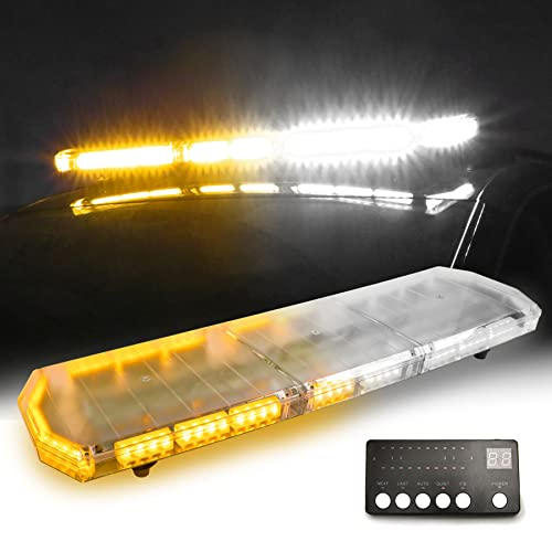 V-Sek 48” Amber/White Traffic Advisor Light Bar 88 Led Waterproof Strobe Lights Led Safety Emergency Hazard Warning Strobe Roof Top Flashing Light Bar For Police Truck Construction Vehicle (Dc12-24V) #TOP1