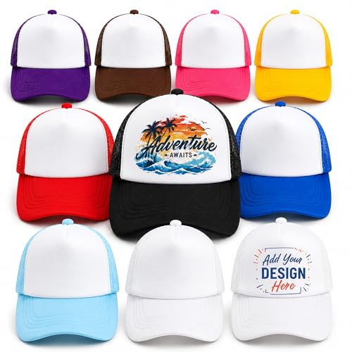 10 Pack Design Your Own Trucker Hat Set Sublimation Blank Mesh Snapback Baseball Caps for DIY Custom Prints Multi Color