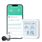 APP ALARM & HOME AUTOMATION: Raumthermometer Feuchtigkeitsmesser kann intelligente Verknüpfung durchführen. Richten Sie eine intelligente Szene ein, um Warnungen bei Ereignissen wie hohen/niedrigen Temperaturen, hohen/niedrigen Luftfeuchtigkeitsbedingungen auszulösen, und erhalten Sie sofort eine App-Warnung, wenn die Werte außerhalb dieses Bereichs liegen. Sie können die Bedingung und die Aufgabe auch auf der Seite 