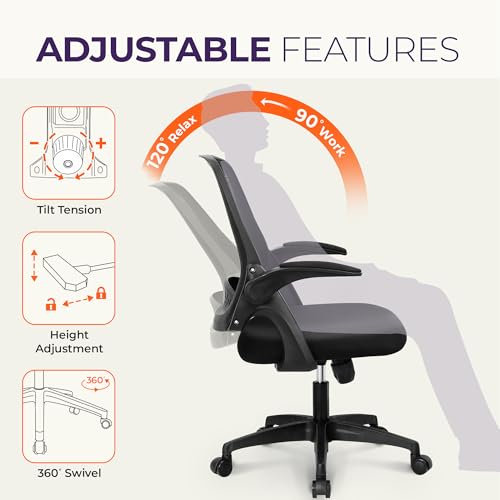 Image of NEO CHAIR Office Desk Chair, Ergonomic Mesh with Flip-Up Arms, Dark Black