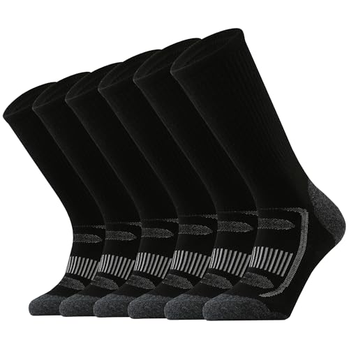 SOX TOWN Men's Merino Wool Crew Socks for Hiking, Black, L