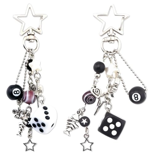 HTTDSLF 2PCS Llavero de 8 bolas, Llavero con Bonito, Novedoso Colgante Y2K con Dados y Estrellas, Charms para Bolsos, Se Utiliza Como, Dije de Bolso, Colgante de Decoración, Regalo Decorativo