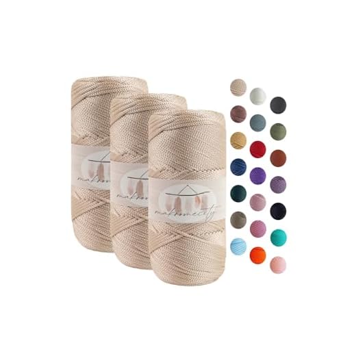 Makromecity 3 Strang Makramee Garn 2mm x 115m Premium Polyester Macrame Cord Polypropylene Yarn für Handwerk Wohndekorationen Platzteller Umhängetasche Handtasche Runner Schnullerkette 20 Farbe