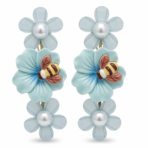 Image of Alvero Premium Acrylic Flower Hair Pin with Bee Design, Floral Designer Hair Clips for Women & Girls, Lightweight, Strong Grip Side Pin Hair Accessory for Wedding & Party (Pack of 2 Piece) (Light Blue)