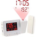 infactory wecker Großes Display mit permanenter Beleuchtung bei Netzbetrieb, 8 Farben einstellbar • 2 verschiedene Weckzeiten einstellbar: über separate Ein/Aus-Schalter • Anzeige der Temperatur wahlweise in °C / °F • Speicher für Maximal- und Minimal-Temperatur • Kalenderfunktion mit Datum und Wochentag (fortlaufender Kalender bis 2099) • Gehäusefarbe: weiß • Maße Wetterstation: 135 x 82 x 26 mm, Gewicht: 165 g