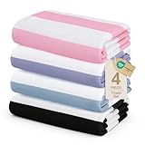 Touchat 4 Pack Beach Towels Stripe Microfiber Beach Towel Sand Free Quick Dry Swim Pool Towels for Adult, 30'' x 60'' Lightweight Travel Bath Towel, Camping | Ultra-Portable, Multi-Functional, Color