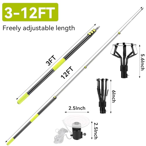 RuzRhyth 20FT Light Bulb Changer for High Ceilings with 4-12FT Telescopic Extension Pole 2 Plastic Baskets and Suction Cup for Recessed Lights, Light Bulb Removal Tool