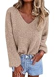 KIRUNDO Sweaters for Women Fall 2026 Oversized V Neck Cozy Cute Casual Long Sleeve Knit Pullover Trendy Winter Clothing(Caramel, Medium)