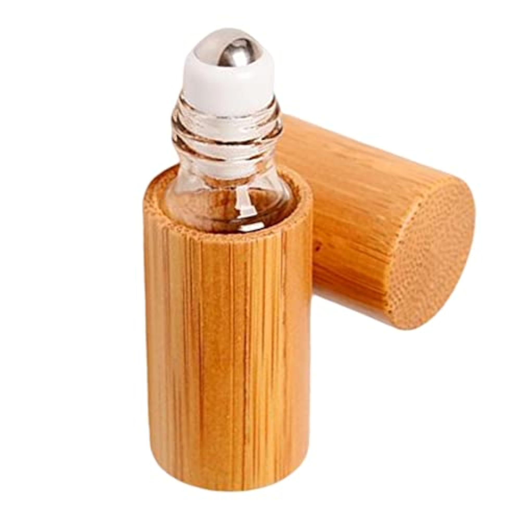 2Pcs Natural Bamboo Refillable Empty Sample Essential Oil Roll On Bottles