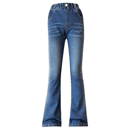 Flared Jeans for Girls Ruffle Bell Bottoms Elastic Waist Casual Leggings Denim Pants2