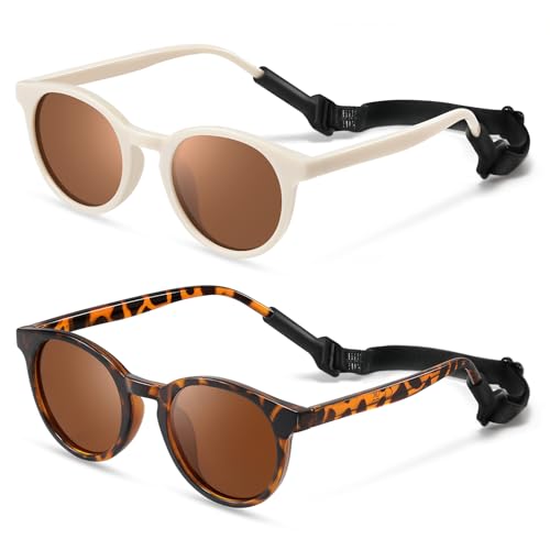 Image of Cute Kids Polarized Sunglasses,Baby Sun Glasses with Strap for Toddler Girls Boys Flexible Round UV Protection