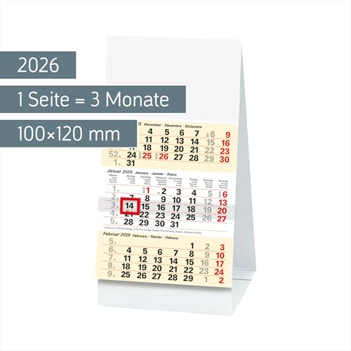 BRUNNEN 3-Monats-Tischkalender ’26 | 100×120 mm, weiß/hellgelb