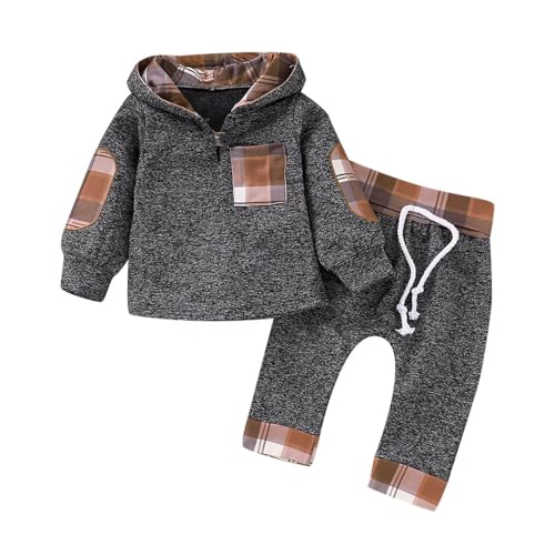 Image of CETEPY Baby Boy Clothes Infant Hoodie Tops Outfit Long Sleeve Sweatshirt Plaid Pants 2pcs Set 0-36 Months