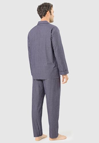 El Búho Nocturno Mens Pajama Set Long Sleeve Cotton Woven Poplin Checkered Pajama Set for Men, 100% Cotton, Blue 1540, M3