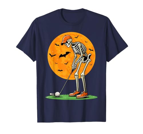 Halloween Golf Skeleton Spooky Golfer Halloween Golfing T-Shirt, Men, Navy Blue, 6X-Large