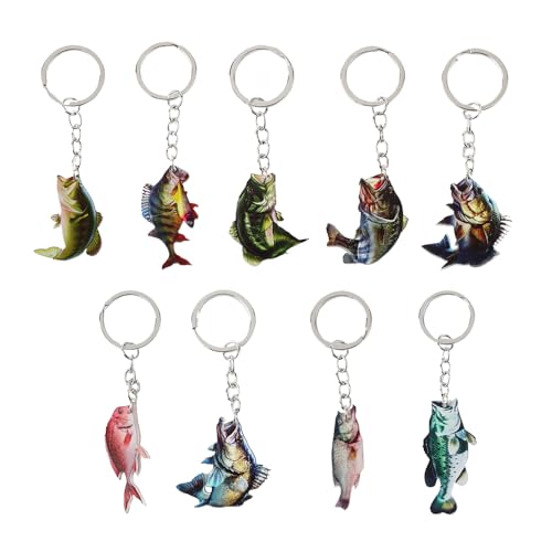 NOIAFZY 9 pc Acrylic Fish-Themed Keychain - for Fishing Enthusiasts,