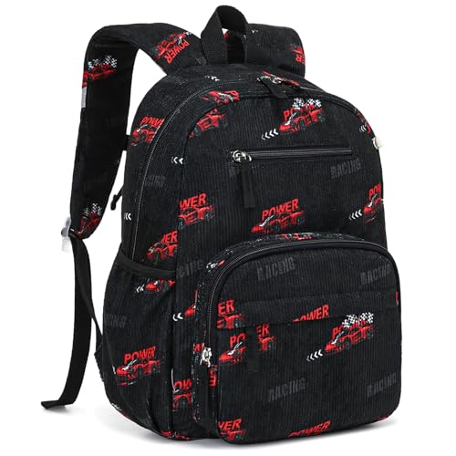 Similove Corduroy Toddler Backpack for Kids 2-5 Kids backpack for Boys Girls - 13inch Girls Backpack Kids Bookbag for School Preschool Kindergarten Daycare Daypack(Black Racing)