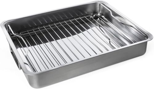 IKEA 9789178905638 KONCIS Roasting pan with grill rack, stainless steel (1, 16x13), Gray
