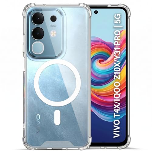 Image of TRUEUPGRADE Back Cover for iQOO Z10x 5G / Vivo T4x 5G| Mag-Safe Printed Transparent Case | Hard PC Back + Soft TPU Bumper | Magnetic Print Shockproof Protective Cover | Crystal Clear