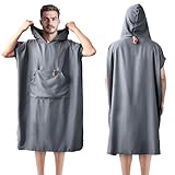 Asde PonDy Mikrofaser Badeponcho Damen & Herren, Umziehhilfe und Handtuch, schnelltrocknend, Ultraleicht & kompakt, ideal für Surfen, Strand, Reisen, Camping, Schwimmen und Sauna (Grau, Large)