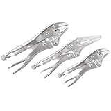 Performance Tool W1782 3-Piece Locking Pliers Set, Wire Cutters, Heat-Treated Alloy Steel, Hardened Mill Teeth, Nickel Plating, Quick Release Levers, Includes Set of 5, 6, and 7-Inch Locking Pliers