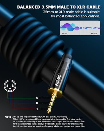 Image of FEDUS StagePro 3.5mm (1 /8 Inch) TRS to XLR Male Audio Cable, 1.5 Meter Balanced Professional Nylon Braided Aux to XLR Cord, OFC Conductor for Laptop, Phone, DJ Mixer & Speaker, iPhone, iPod, Tablet