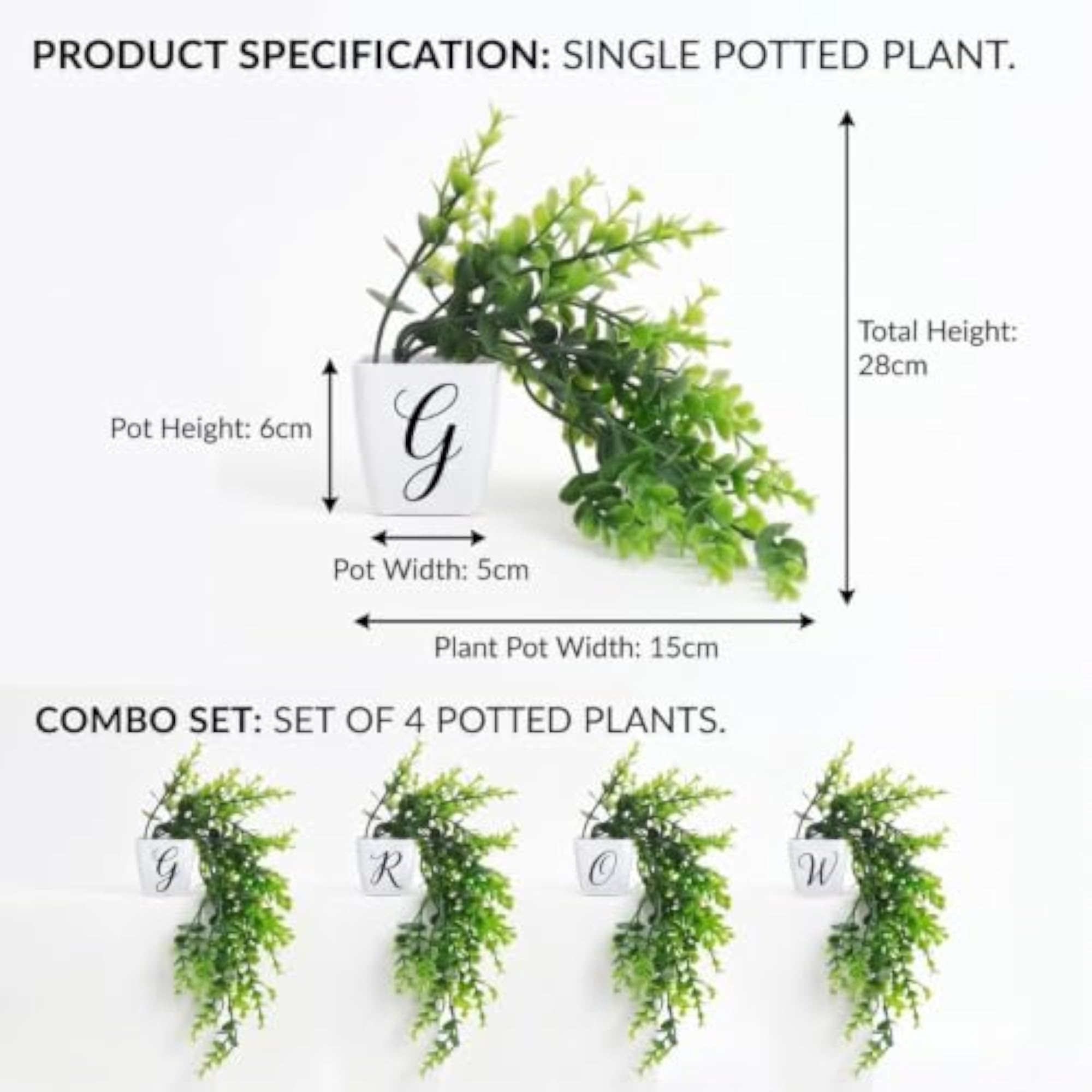 Premium Artificial Eucalyptus Trailing Plant with Decorative Pots, Set of 4