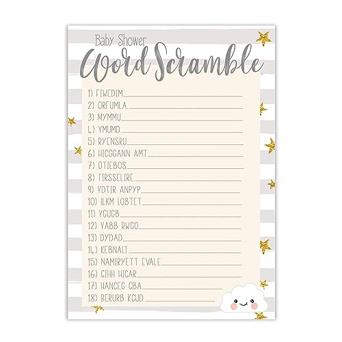 The Little Party Company Baby Shower jogo - Baby Word Scramble - 10 folhas de design de nuvem (BSCWS)