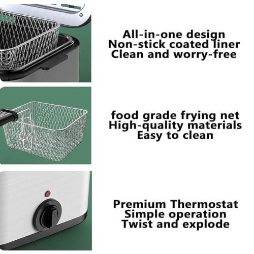 Freidora de grasa profunda de 2.5L y 1000W para patatas fritas con cesta de acero inoxidable 5