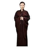 ZooBoo Women Opaque Cambric Lay Monk Costume Robe Buddhism Uniform Long Gown (42/172, Coffee)