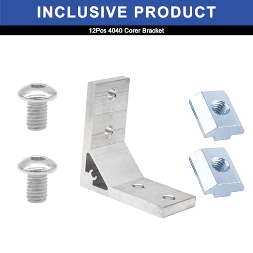 Image of 12pcs 4040 Corner Bracket Angle 4040 Extruded Aluminum Hardware V-Slotted Accessories T-Slot with T Nuts and Screws for 4040 Aluminum Profile 3D Printer Frame Parts Silver