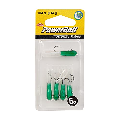 Berkley Powerbait Pre-Rigged Atomic Tubes Dark Green Pearl/Black Pepper, 1/16Oz (5 Count) #TOP3