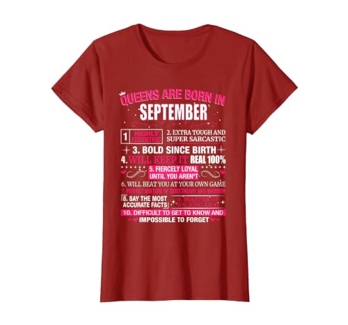 Queens are Born in September T-Shirt T-Shirt, Women, Cranberry Red, X-Small