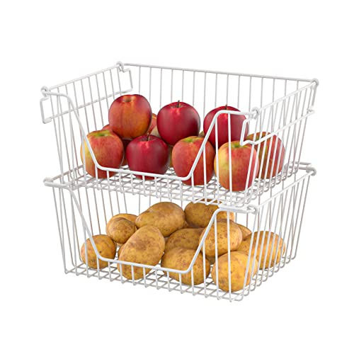 Sanno Stackable Wire Baskets For Organizing Pantry Storage And Organization Metal Bins Fruit Vegetable Organization Pantry Cabinet Metal Bin For Kitchen Counter Bathroom Shelves Storage，White,4 #TOP4