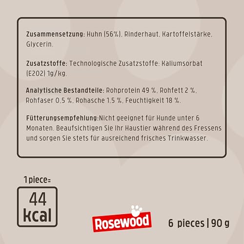 Rosewood Twisters Huhn Small – Fester Kausnack aus Rinderhaut für kleine Hunde, Kaustange mit Huhn, unterstützt die Zahnpflege, ohne Getreide, ohne künstliche Zusatzstoffe, 90 g