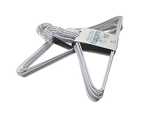 THE UM24 20 Counts Wire Cloth Hangers Galvanized Steel Metal Suit Clothes Hanger with Plastic Coating White Color 16" (40.5Cm) Wide - 13 Gauge