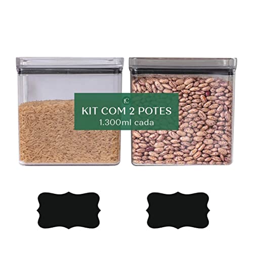 Kit Pote Hermético 2 Peças Paramount c/ 2 etiquetas lousa preta