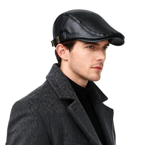 OIXEYA Boinas Hombre Cuero PU Gorras de Planas Vintage Ajustable Sombrero Beret para Hombre Newsboy Cabbie Trucker Gatsby Cap, 54-58cm