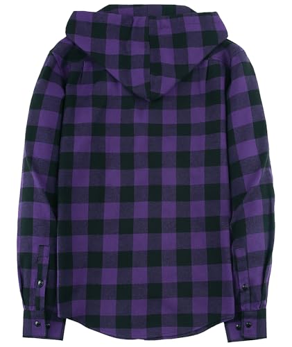 Hoodie Flannel Shirts for Men Long Sleeve Plaid Hoodie Jackets Shirts Casual Button Down Shirt with Pocket Purple — view 3