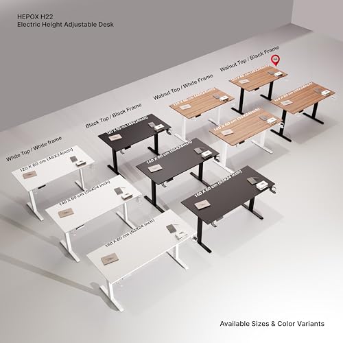 Image of H22 Electric Height Adjustable Standing Desk | 120x60 cm Sit-Stand Office Table | Walnut Top with Black Frame | Motorized Desk for Home Office | 1-Year Warranty Free Installation