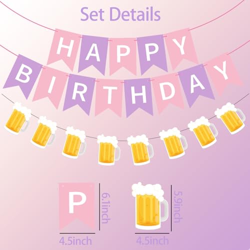Image of Beer Birthday Banner for Beer Party and Birthday Wedding Party Supplies (Pink+Purple)
