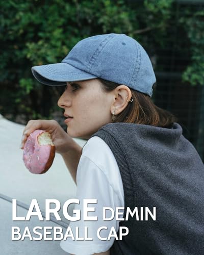 Image of XXL Baseball Cap For Big Heads, Soft Crown Washed Dad Hat, Oversized Denim Cap For Men Women Golf, Travel, Daily Wear