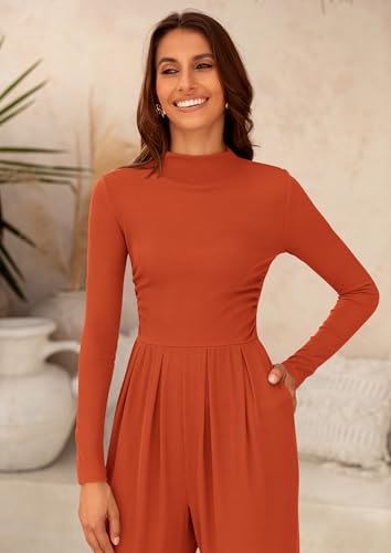 PRETTYGARDEN Jumpsuits For Women Dressy Fall Fashion Clothing 2025 Long Sleeve Mock Neck Date Night Rompers Business Outfits