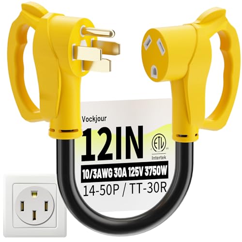 50 Amp to 30 Amp RV Adapter 3 Prong 12 Inch NEMA 14-50P Male to NEMA TT-30R Female Heavy Duty RV Electrical Adapter Cord for Camper STW 10AWG 30A 125V 3750W Yellow ETL Listed