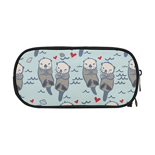 Image of ANANGTEE Sea Otters Pencil Case Pouch for Girls Boys Lovers 10 | Large Capacity Animal School Bag Stationery Accessory 3 Zippers Canvas Office Supplies Crayon Markers Organizers Soft Pen Box