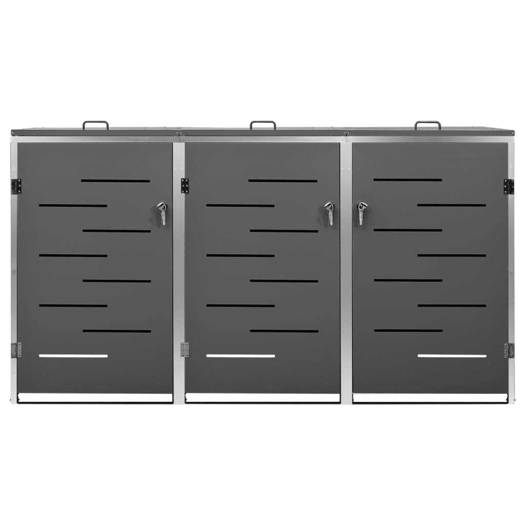Hommdiy Mülltonnenbox für 1/2/34 Tonnen Rahmen aus Edelstahl Mülltonnenverkleidung Müllbox Mülltonne Müllcontainer Gartenbox Gerätebox Mülltonnenschrank Anthrazit (3 Tonnen)