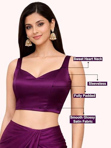 Image of TRENDMALLS Women's Fandy Satin Silk Blouse Sweetheart Neck Sleeveless Saree Blouse Choli Stylish Saree Blouse Ready to Wear