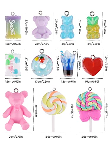 Kalolary 90Pcs Candy Pendant Charms Colorful Polymer Clay Sweet Lollipop Charms Bear Charm Cute Ice Cream Pendant Ornaments For Women Girls Necklace Bracelet Diy Jewelry Craft Making #TOP1