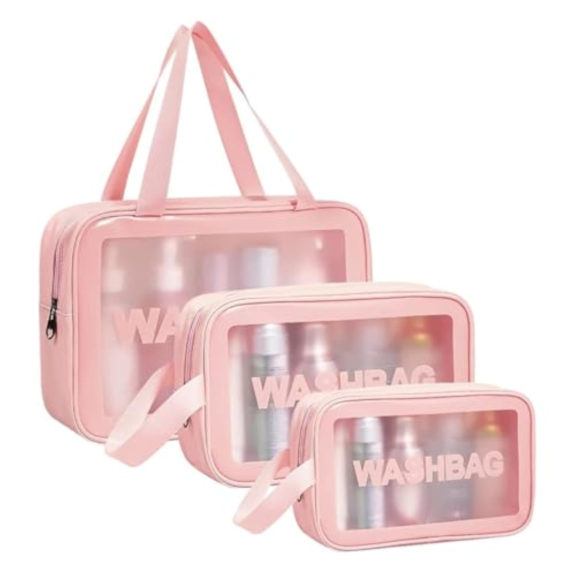 4PCS PU Cosmetic Bags Set, Pink