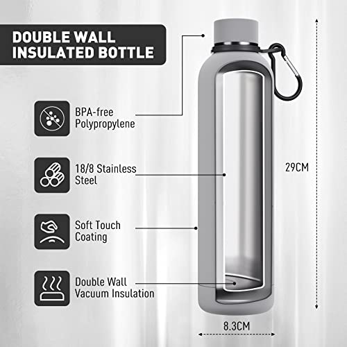 Exllena Insulated Water Bottles 1l with Clip, Double Wall Vacuum Drinks Bottle Keeps Drinks Cold 24 Hrs/Hot 12 Hrs - Image 2